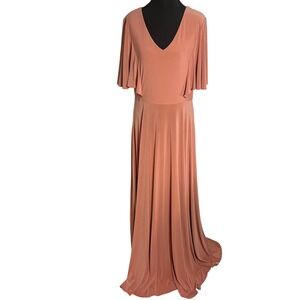 KOH KOH Women Large Pink Flutter Sleeve Formal Bridesmaid Maxi Dress
